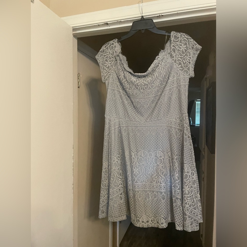 Grey off the shoulder lace detail dress